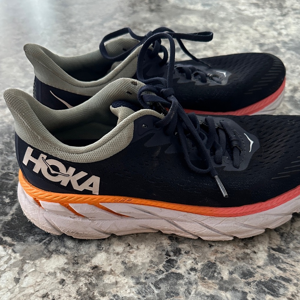 Hoka Black Running Shoes with Coral & Orange Accents - Picture 2 of 6